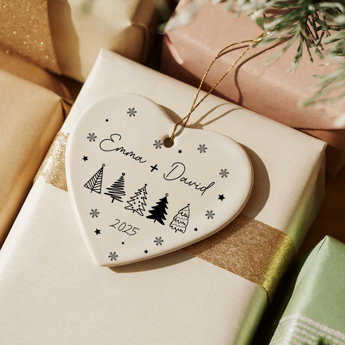 Personalized Christmas Trees And Snow Flakes Ornaments