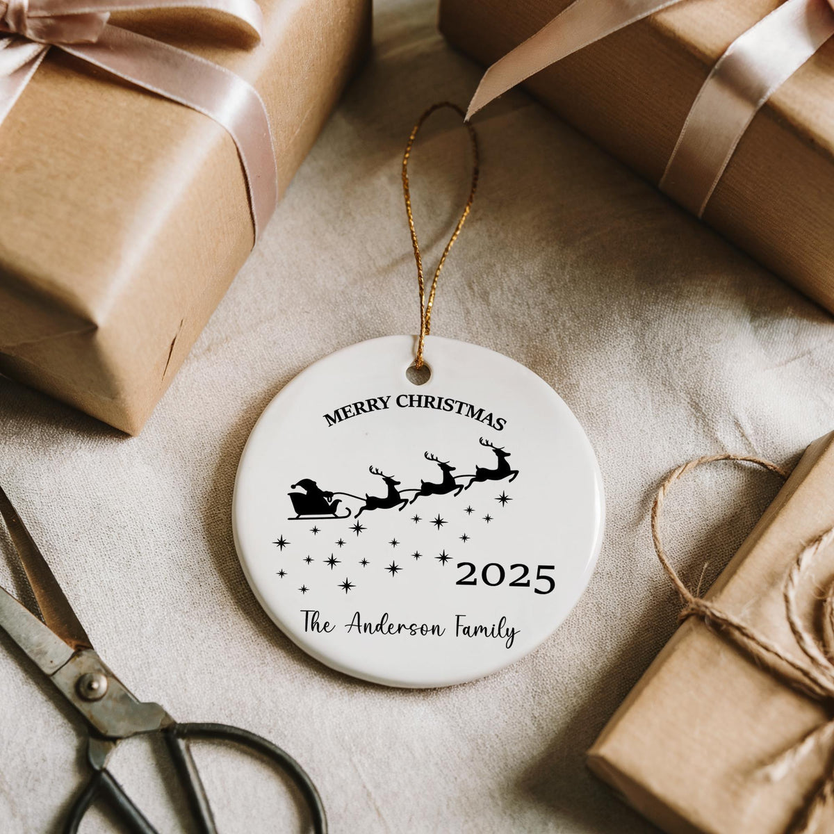 Personalized Santa Sleigh Christmas Ceramic Ornament