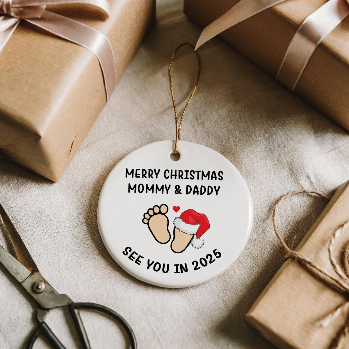 Custom Year Merry Christmas Mommy & Daddy See You In... Keepsake Ceramic Ornament