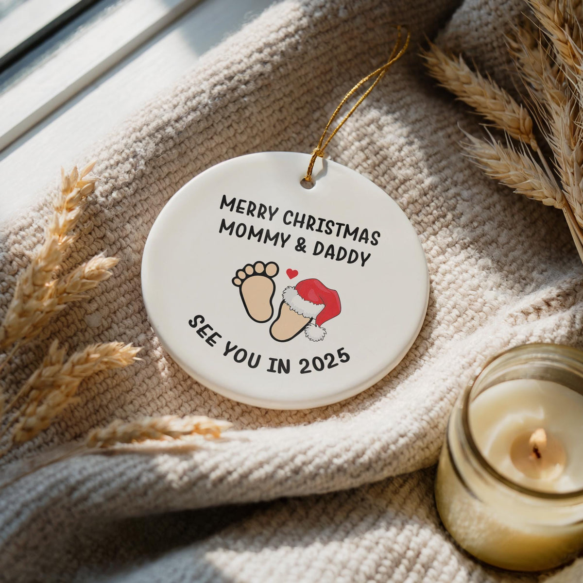 Custom Year Merry Christmas Mommy & Daddy See You In... Keepsake Ceramic Ornament