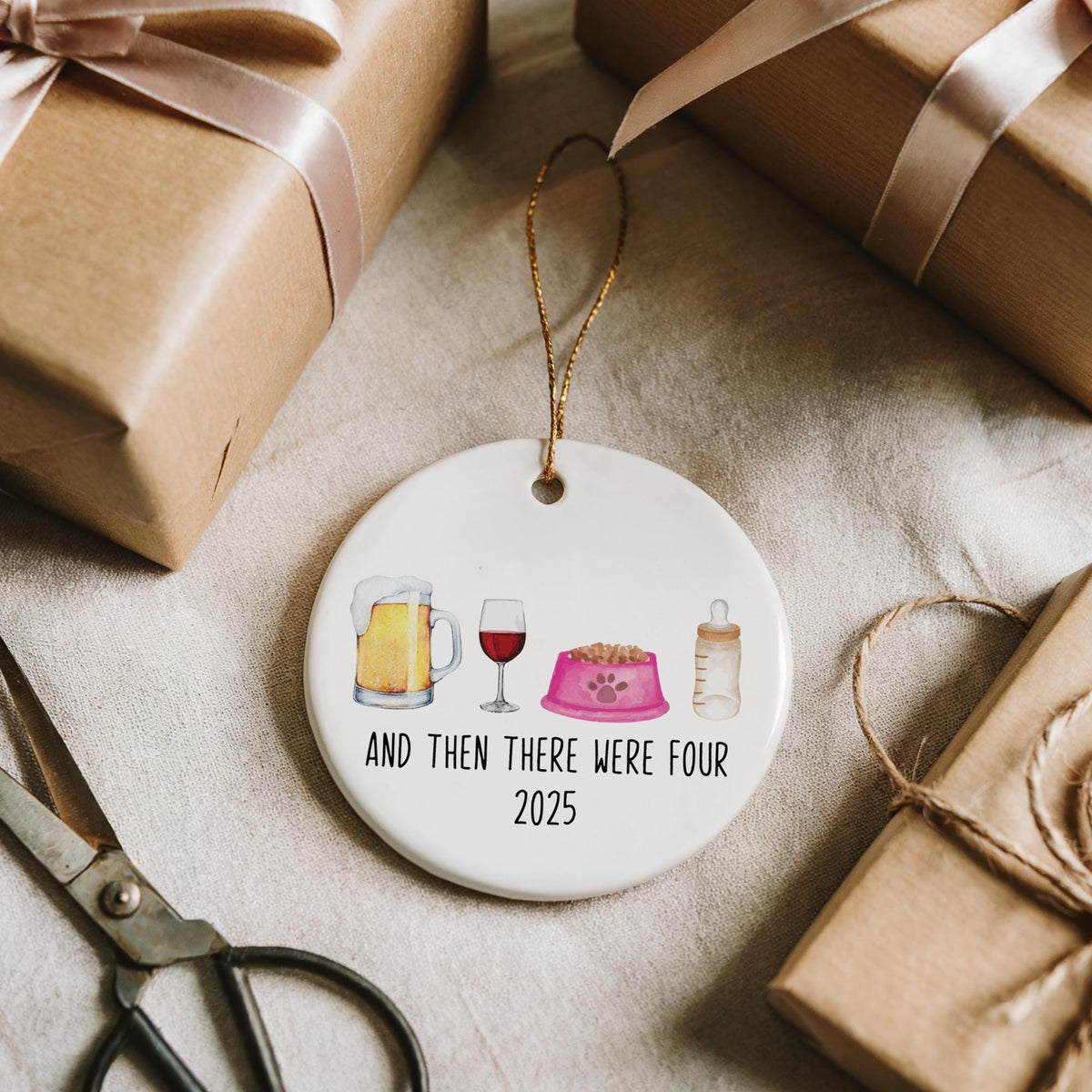 And Then There Were Four Ceramic Ornament, Daddy-Mommy-Pet-Baby Drinkware Keepsake
