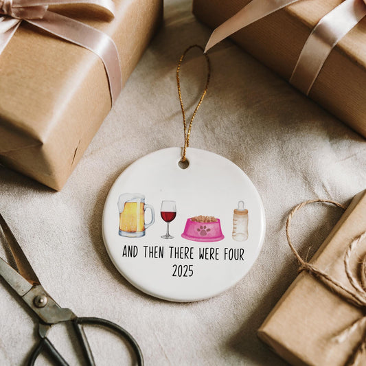 And Then There Were Four Ceramic Ornament, Daddy-Mommy-Pet-Baby Drinkware Keepsake