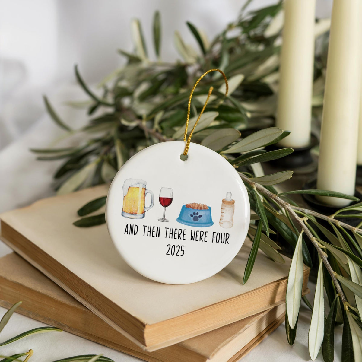 And Then There Were Four Ceramic Ornament, Daddy-Mommy-Pet-Baby Drinkware Keepsake