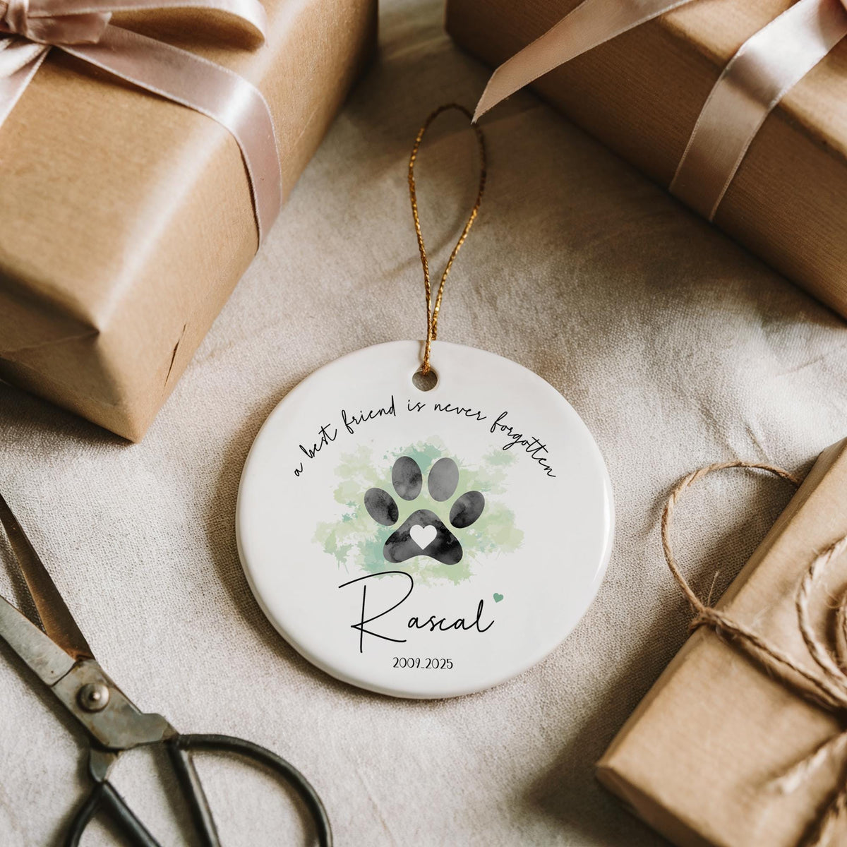 Personalized A Best Friend Is Never Forgotten Ornament, Paw Printed Dog Memorial Keepsake