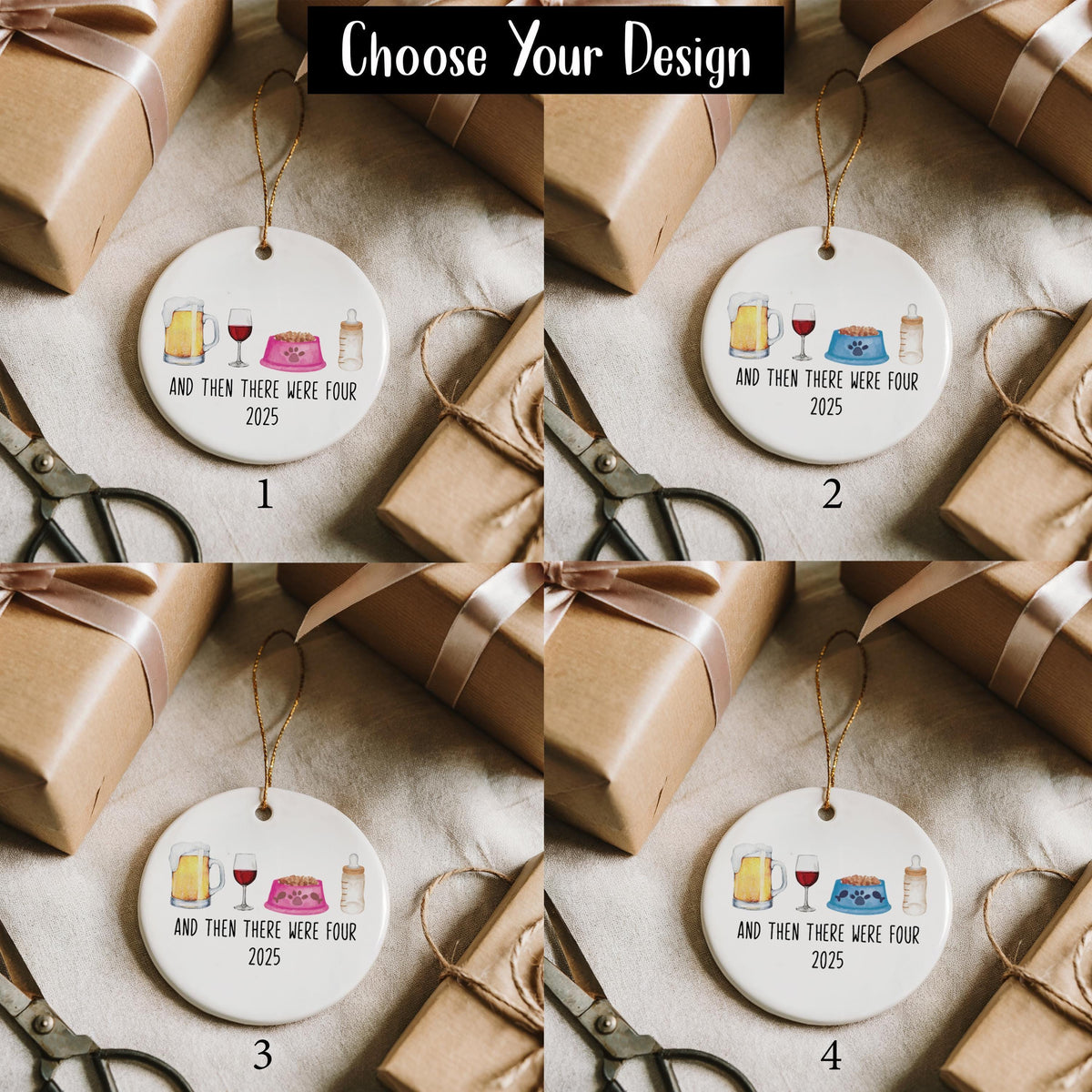 And Then There Were Four Ceramic Ornament, Daddy-Mommy-Pet-Baby Drinkware Keepsake