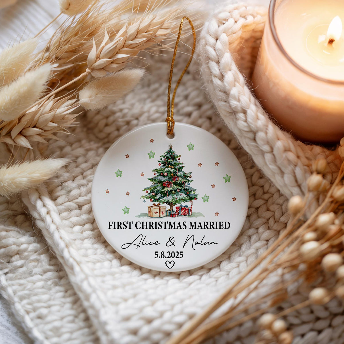 Personalized First Christmas Married Ornament, New Home Ceramic Ornament