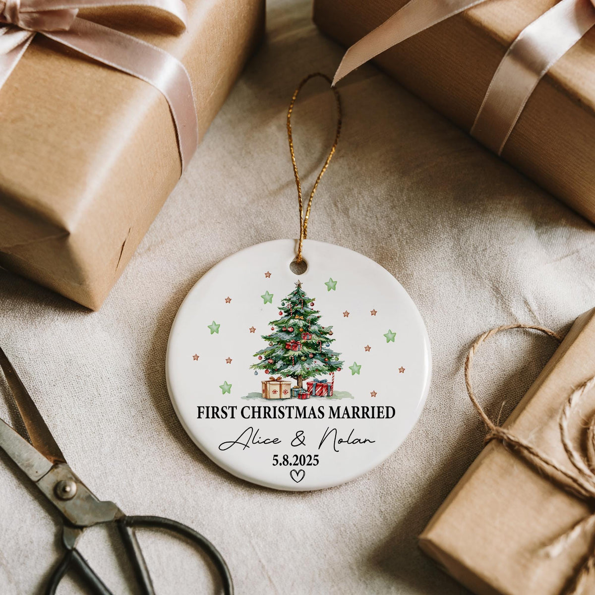 Personalized First Christmas Married Ornament, New Home Ceramic Ornament