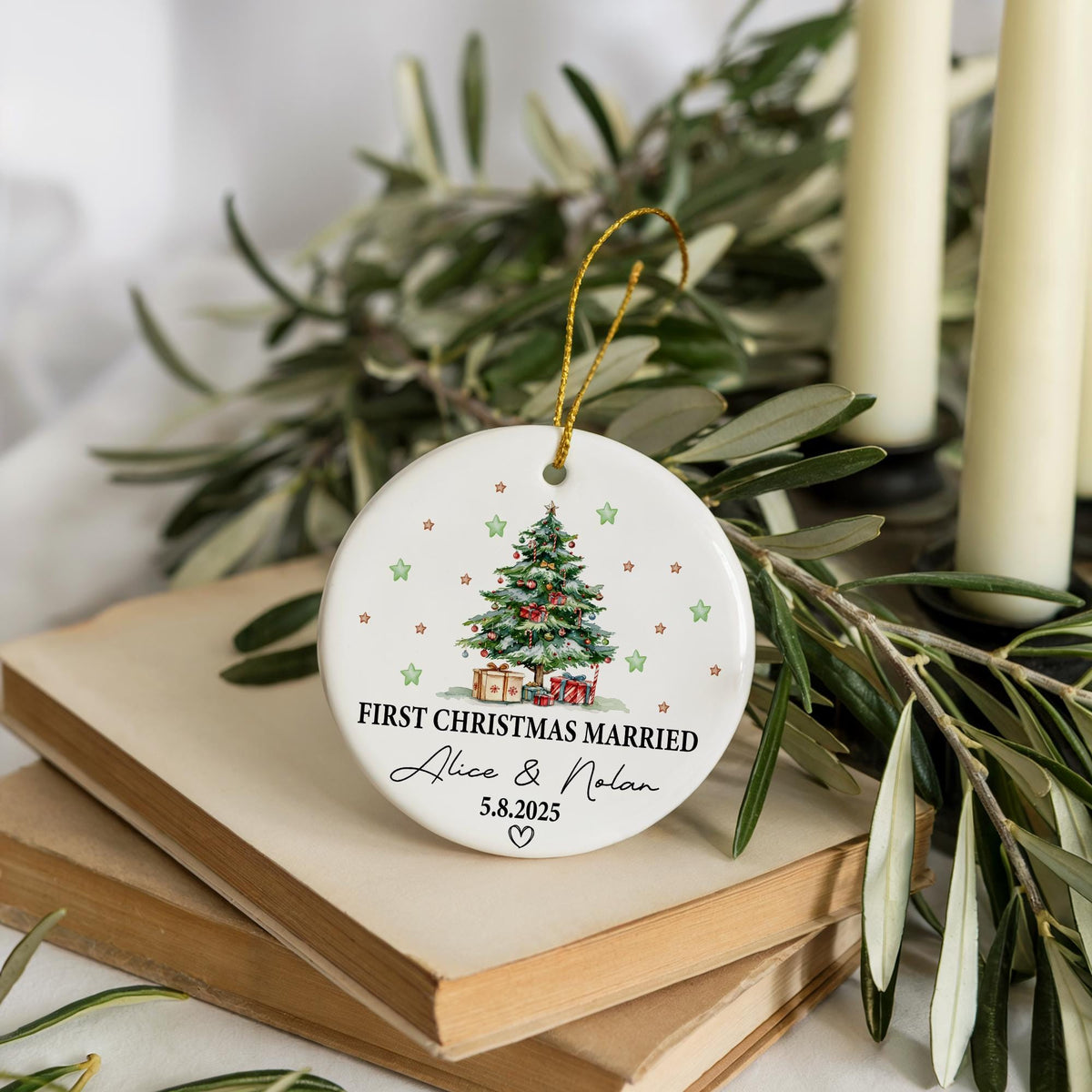 Personalized First Christmas Married Ornament, New Home Ceramic Ornament