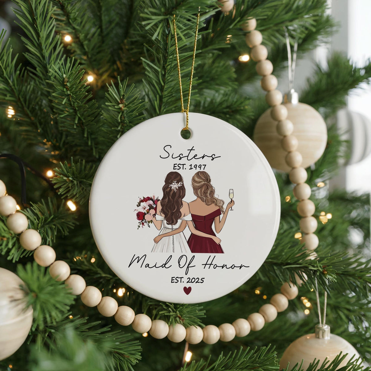 Personalized Sister Maid of Honor Ceramic Ornament