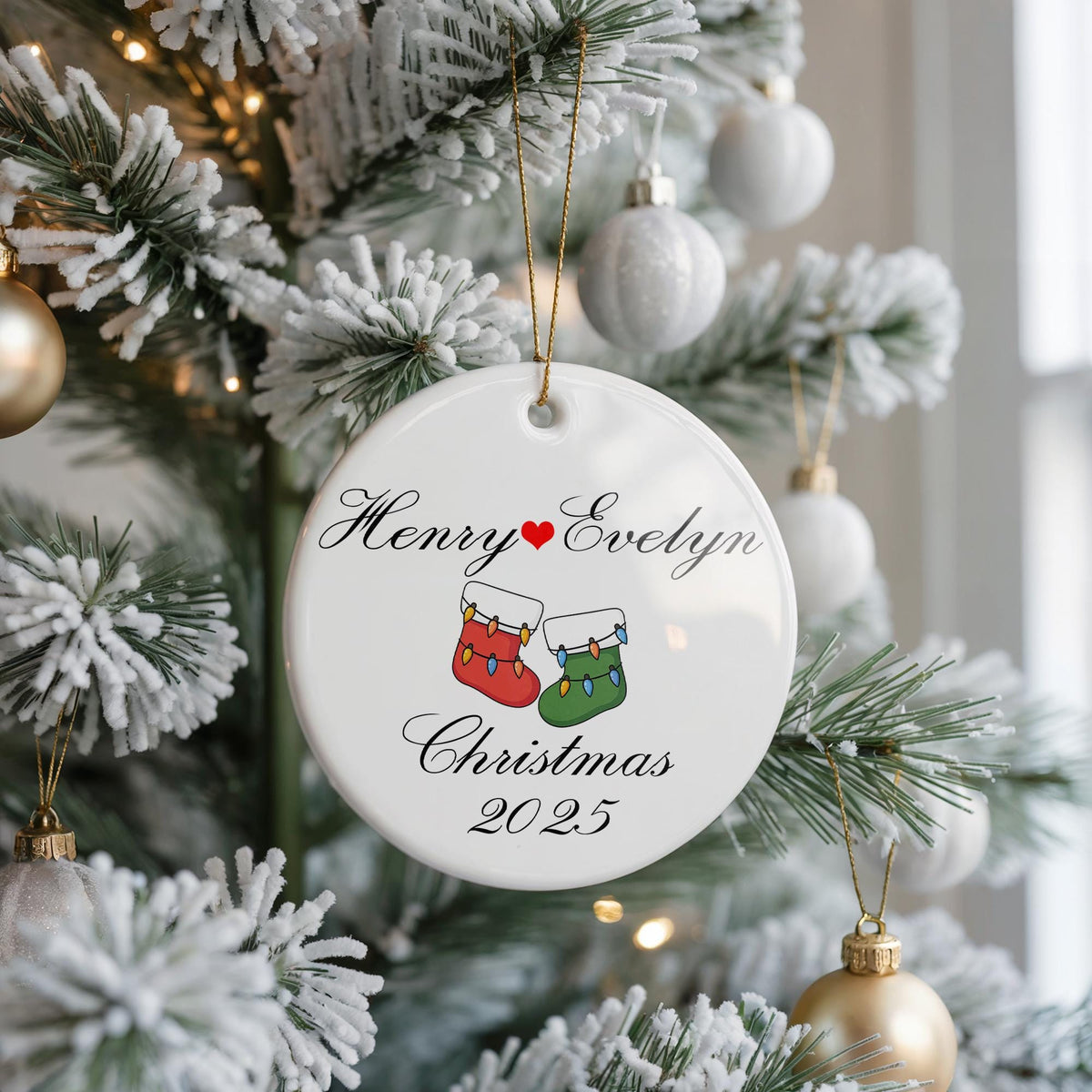 Personalized Ceramic Couple Christmas Ornament, Newlywed Keepsake