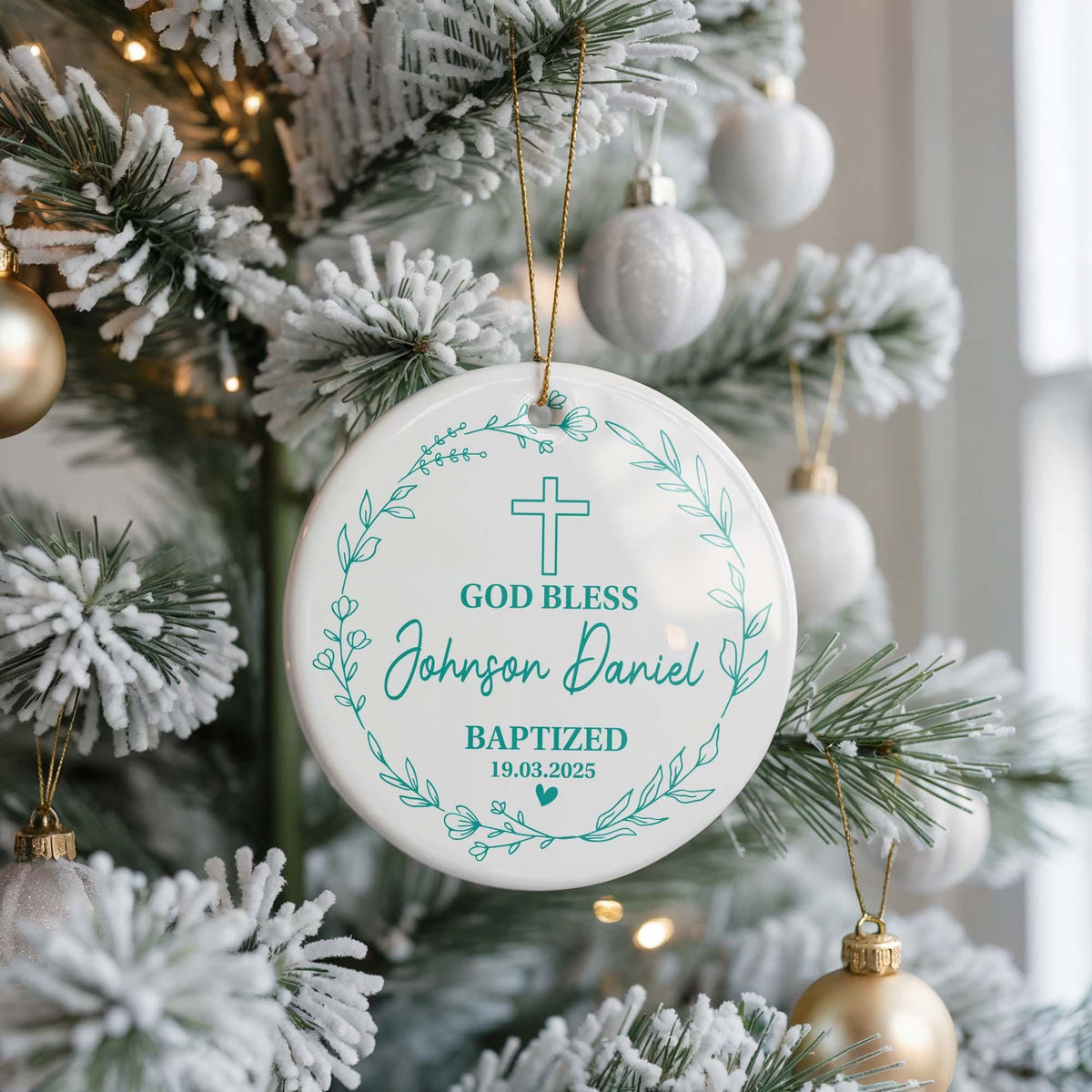 Personalized Baptism Ceramic Ornament, Baby Christening Keepsake