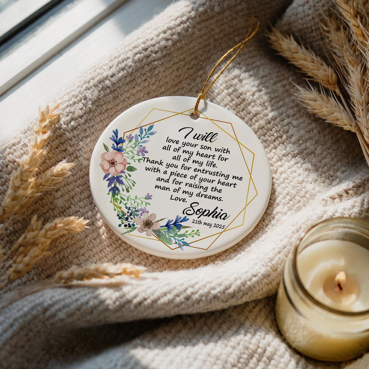 Personalized Thank You For Raising The Man Of My Dreams Ornament, Parents Of The Groom Gift