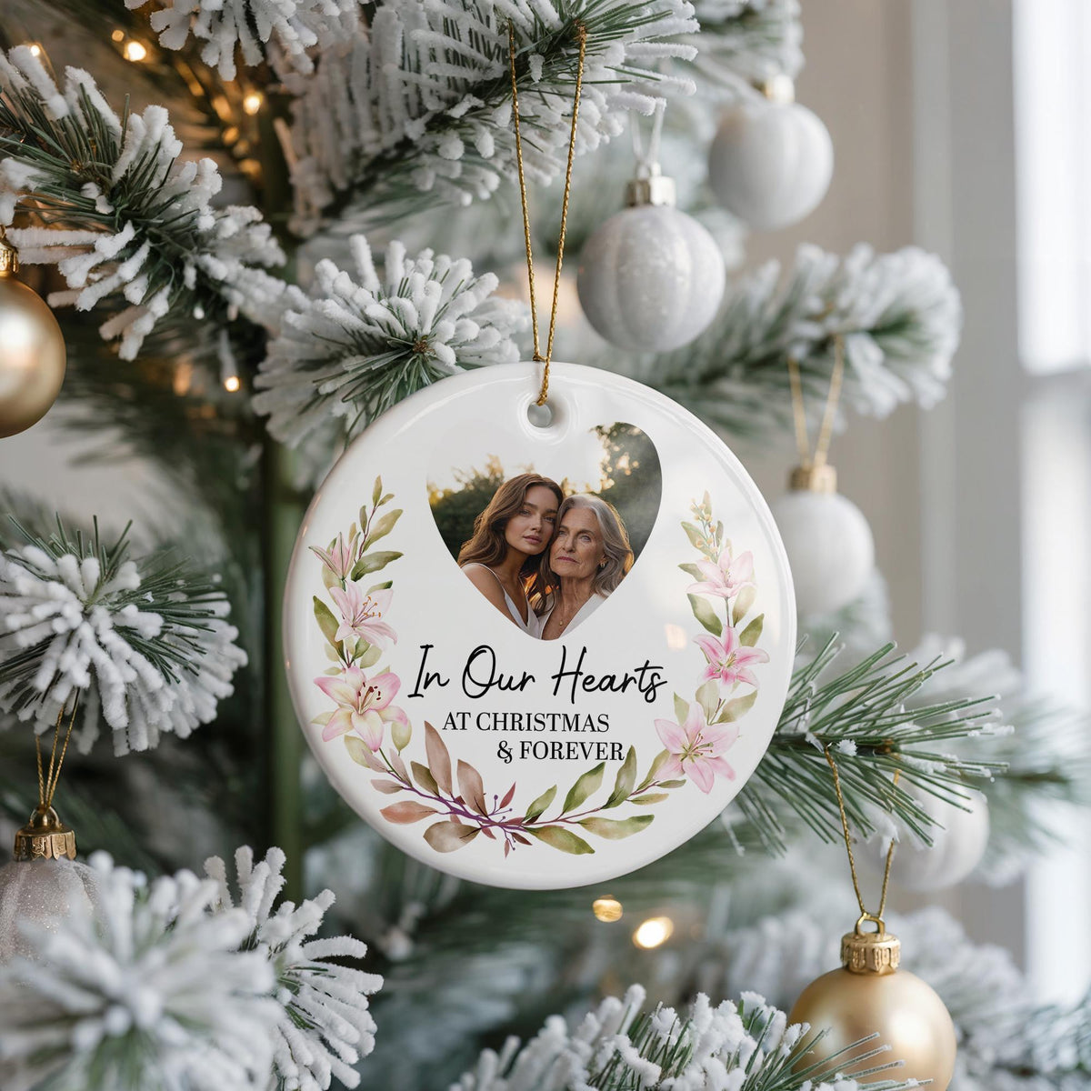 Personalized Memorial Photo Ornament, In Our Hearts Forever Keepsake