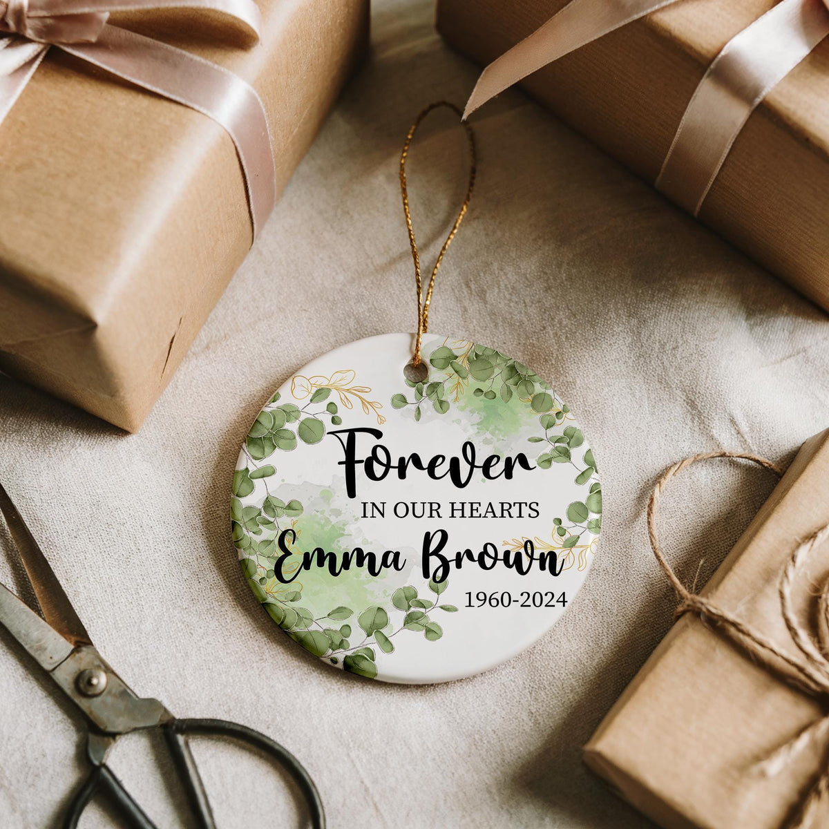Forever In Our Hearts Memorial Ornament, Personalized Loss of Loved One Keepsake