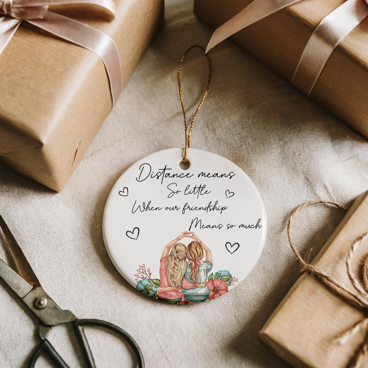Distance Means So Little Ceramic Ornament, Long Distance Friendship Ornaments