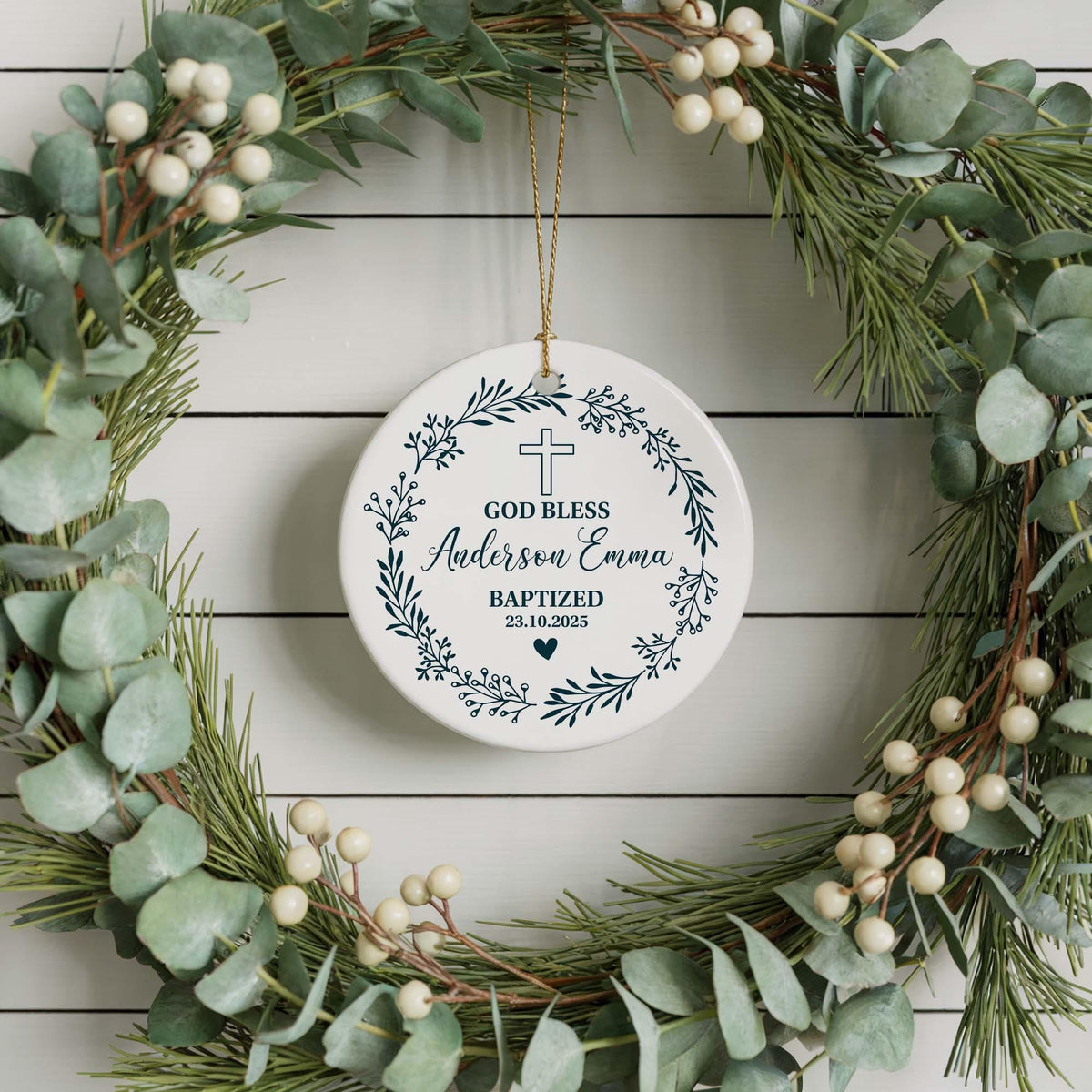 God Bless Ornament, Personalized Baptism Ornament, Custom Baby Name Keepsake