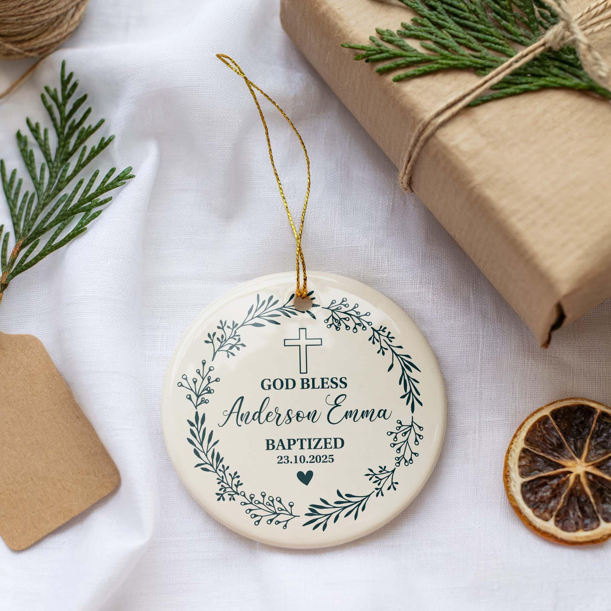 God Bless Ornament, Personalized Baptism Ornament, Custom Baby Name Keepsake