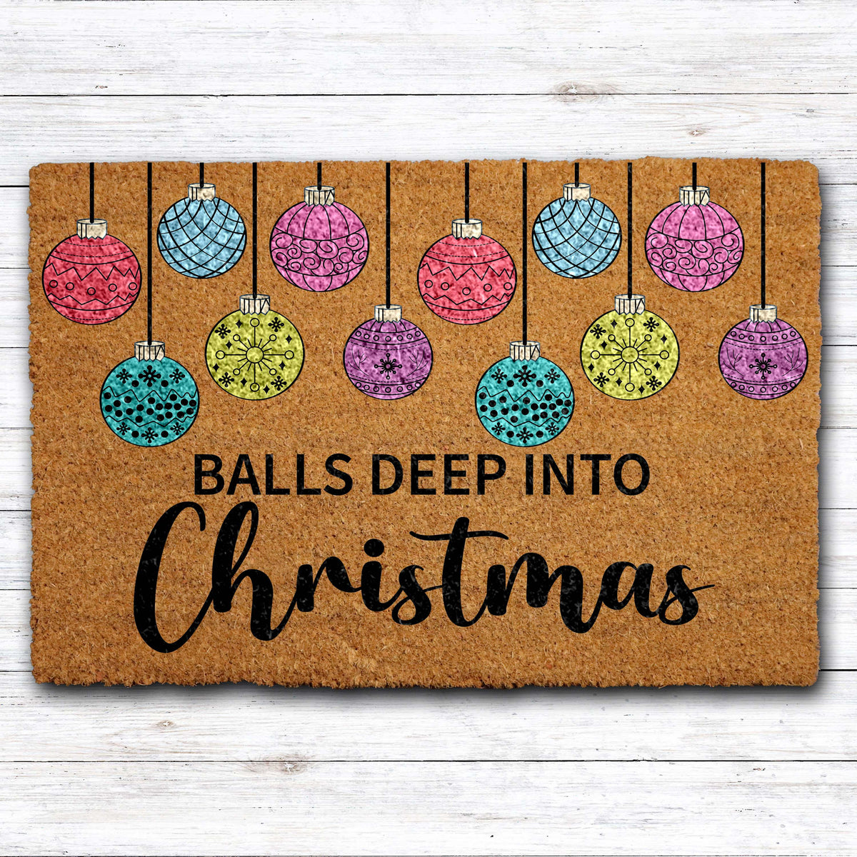 Balls Deep Into Christmas Doormat, Humorous Holiday Welcome Mat
