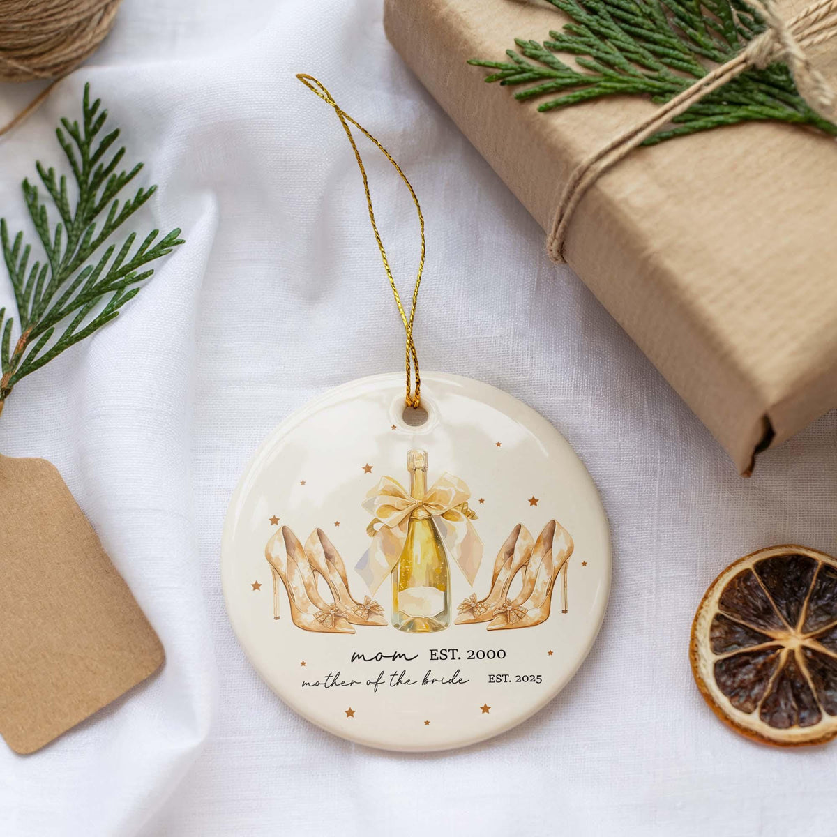 Mother of the Bride Christmas Ornament, Customized Wedding Ornament, Custom Mom Wedding Gift