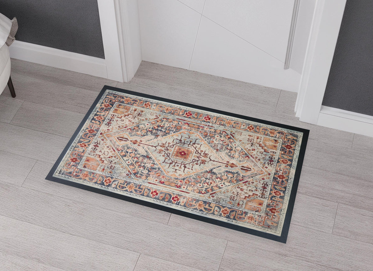 Bohemian Pattern Welcome Doormat, Vintage Style Geometric Door Mat, Turkish Rug Motif Mat