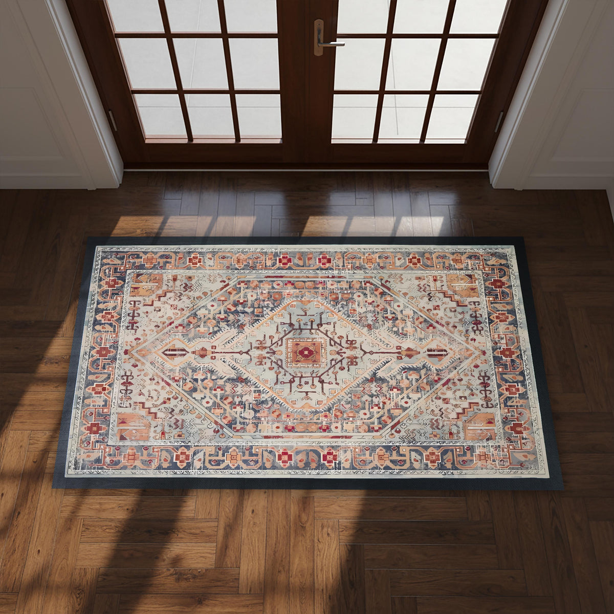 Bohemian Pattern Welcome Doormat, Vintage Style Geometric Door Mat, Turkish Rug Motif Mat