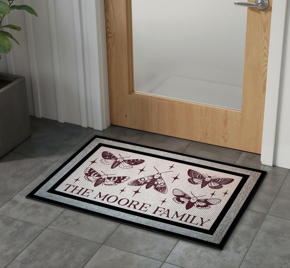 Personalized Vintage Moth Doormat, Custom Family Name Welcome Mat, Boho Gothic Door Mat, Indoor Outdoor Entry Mat, Front Porch Mat