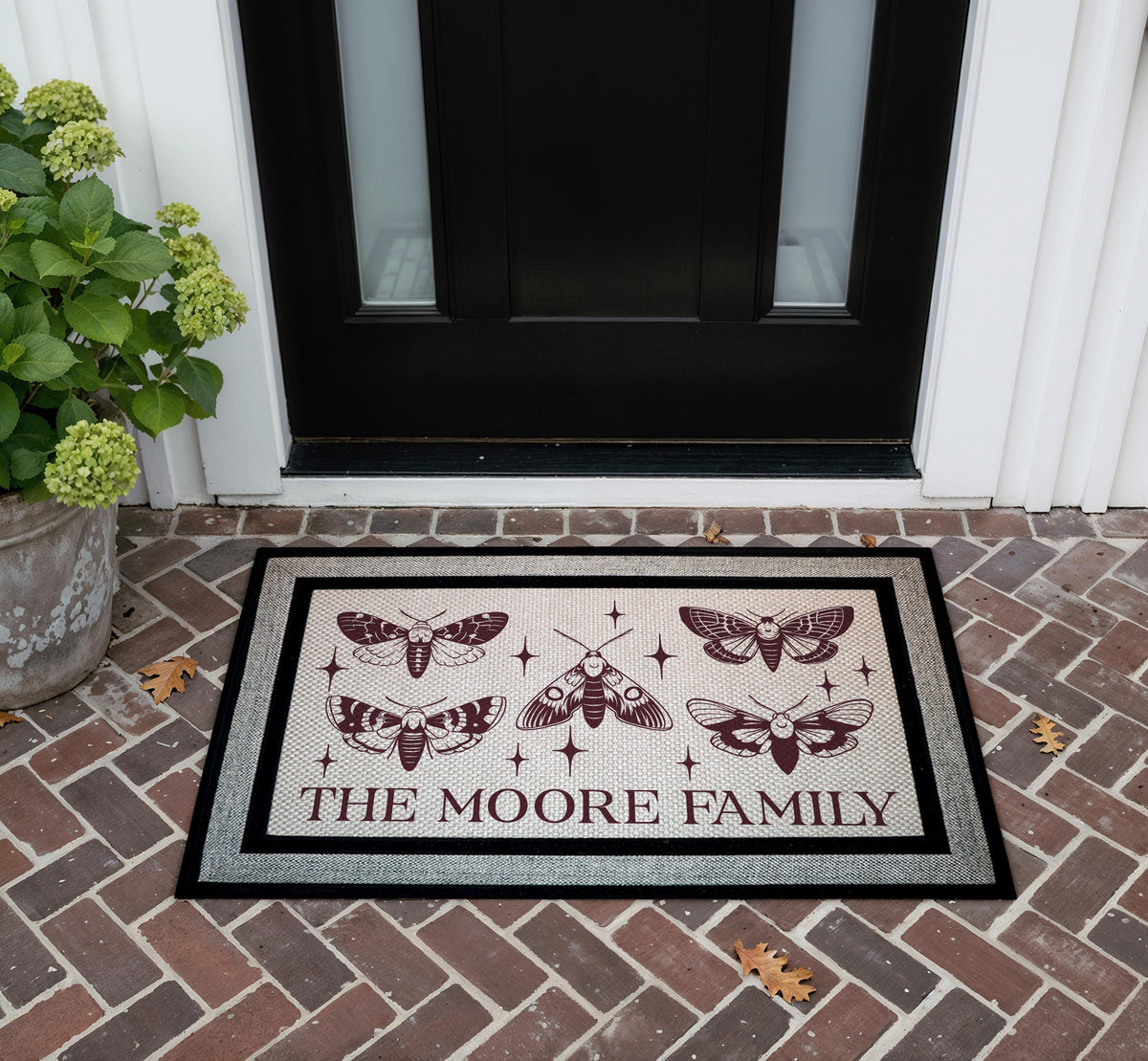 Personalized Vintage Moth Doormat, Custom Family Name Welcome Mat, Boho Gothic Door Mat, Indoor Outdoor Entry Mat, Front Porch Mat