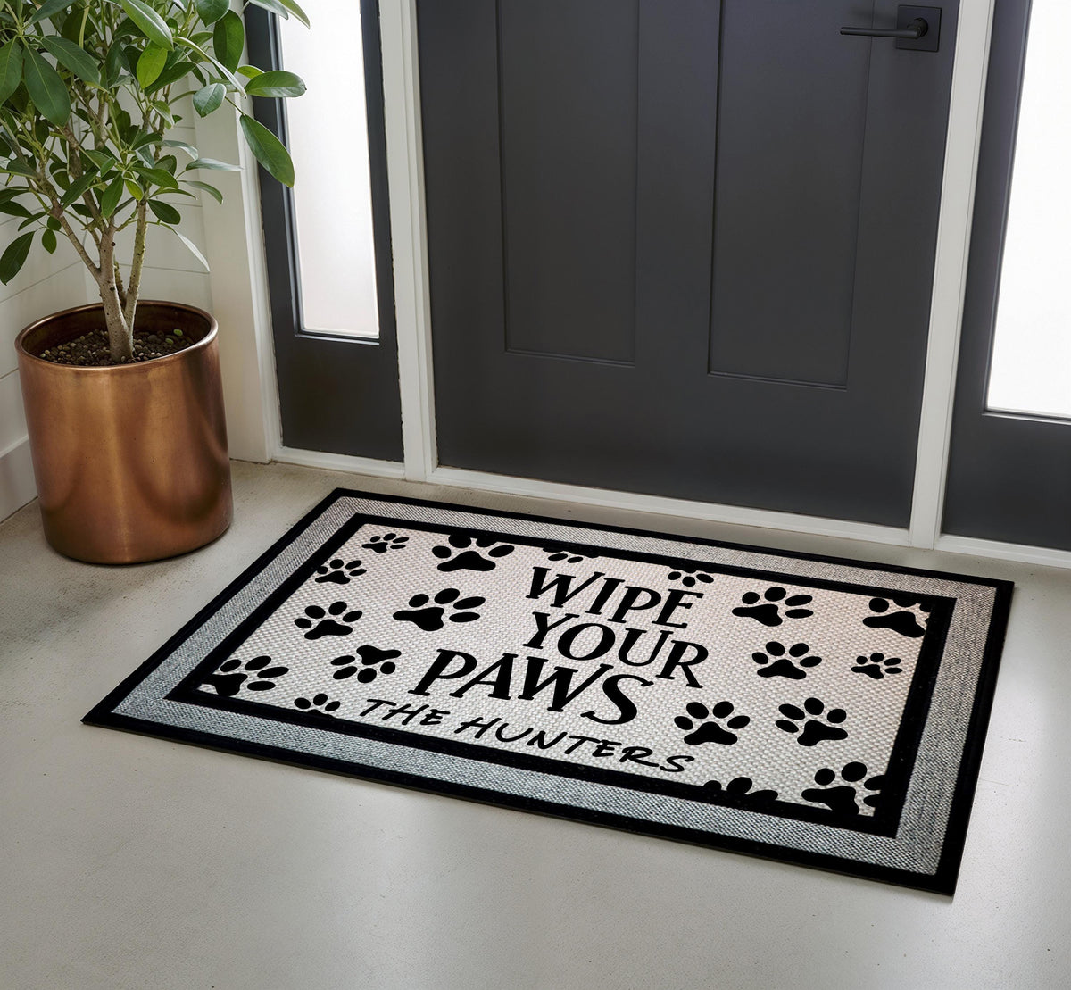 Wipe Your Paws Doormat, Custom Family Name Welcome Mat, Personalized Pet Lovers Door Mat, Funny Indoor-Outdoor Mat, Humorous Entryway Mat