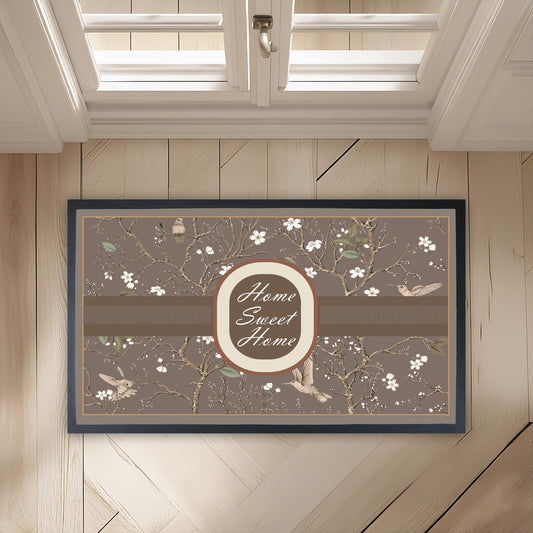 Home Sweet Home Doormat, Bird Floral Entryway Rug, Indoor Outdoor Mat