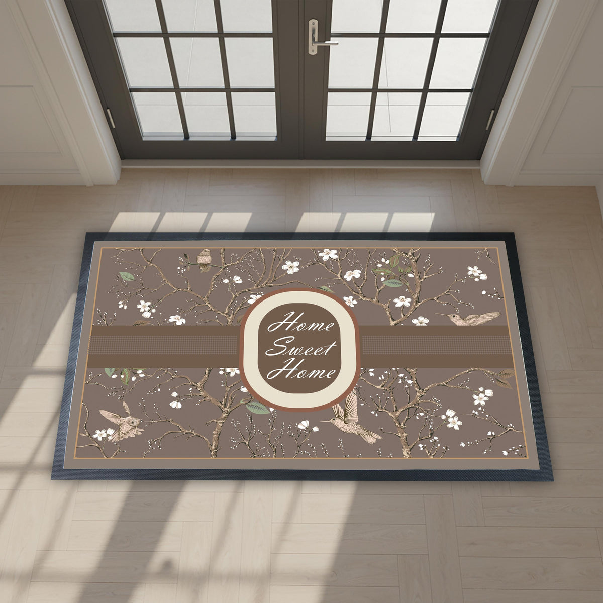 Home Sweet Home Doormat, Bird Floral Entryway Rug, Indoor Outdoor Mat