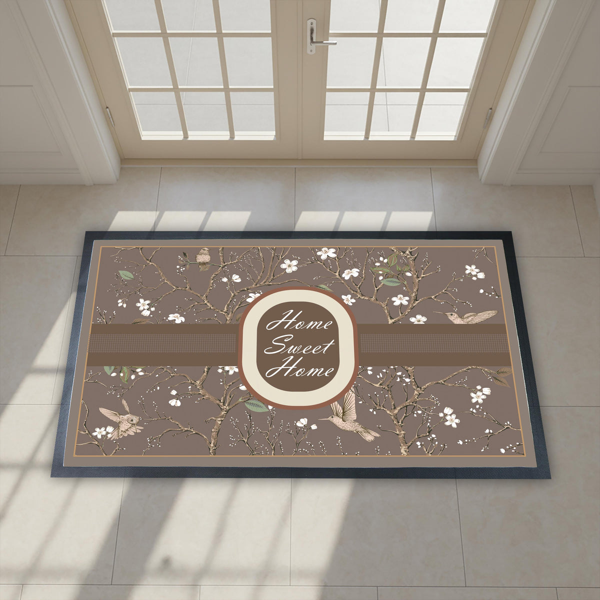 Home Sweet Home Doormat, Bird Floral Entryway Rug, Indoor Outdoor Mat