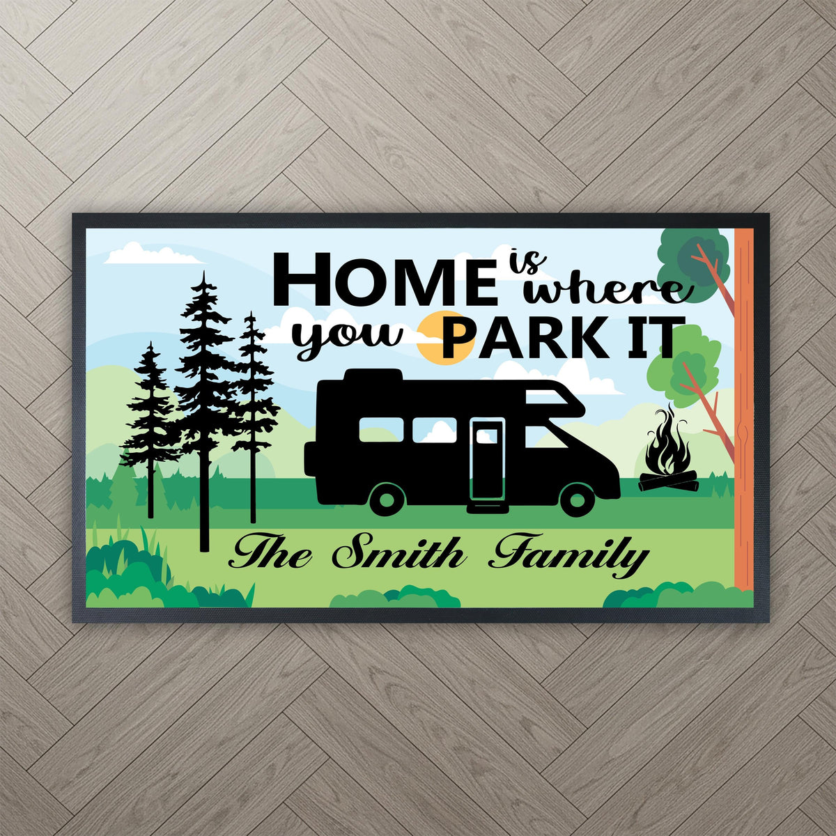 Personalized Camping Doormat, Custom RV Welcome Mat, Campsite Decor Rug