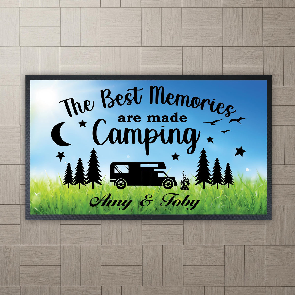 Personalized Camping Doormat, Custom RV Welcome Mat, Campsite Decor Rug
