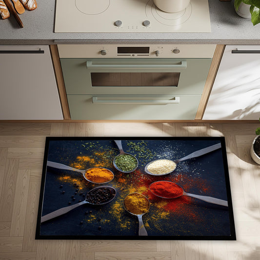 Spoon Spice Print Doormat, Farmhouse Kitchen Rug, Chef Inspired Mat