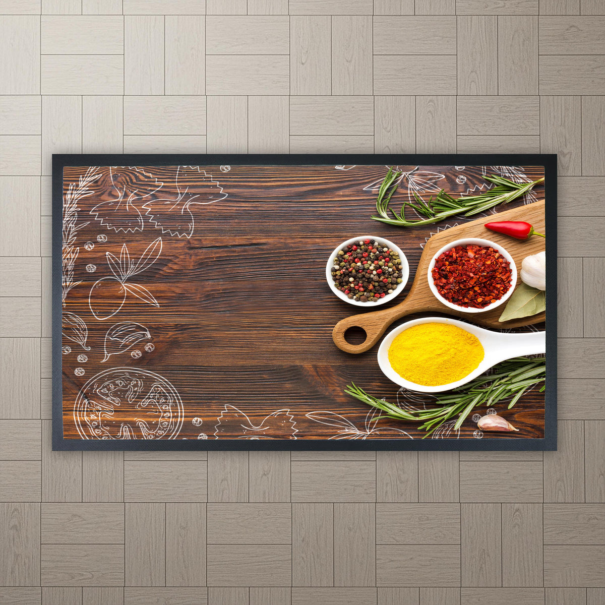 Spoon Spice Print Doormat, Farmhouse Kitchen Rug, Chef Inspired Mat