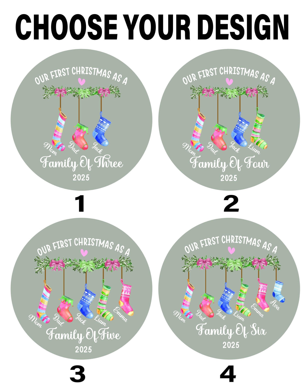 Custom Stocking Family Crystal Glass Ornament, First Christmas Keepsake
