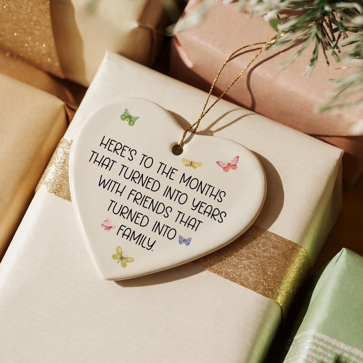 Friends Turned Into Family Ornament, Heart Shaped Ceramic Keepsake, Bff Birthday Gift