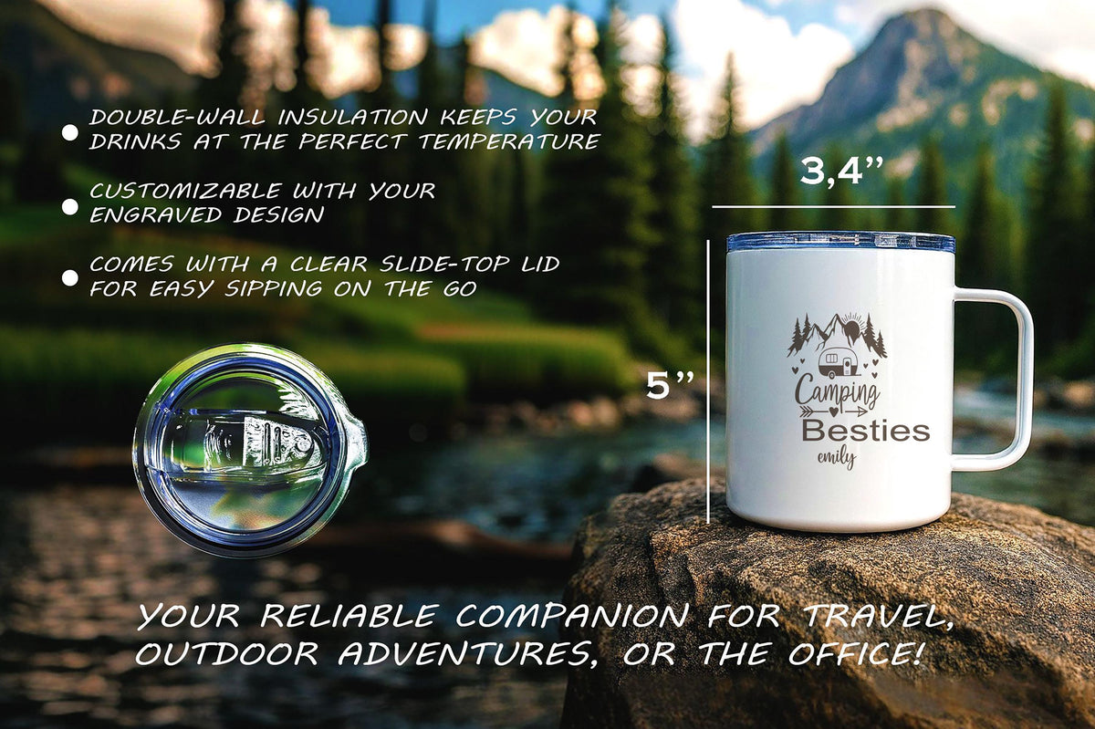 Custom Camp More Worry Less Mug, Personalized Name Camping Mugs, Happy Camper Campfire Cup