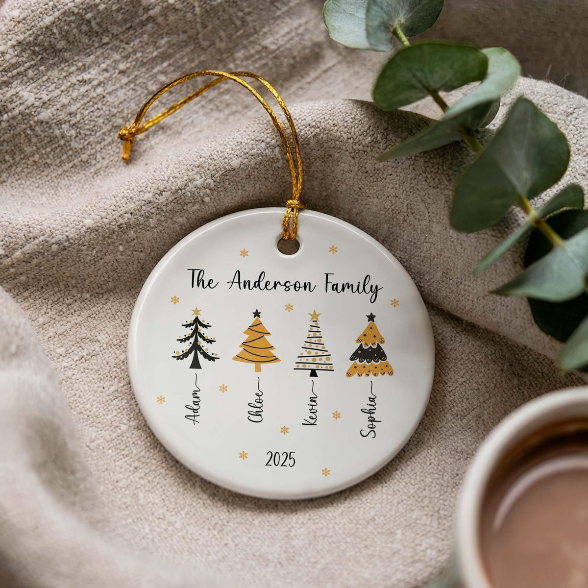 Personalized Family Name Christmas Ornament, Ceramic Keepsake