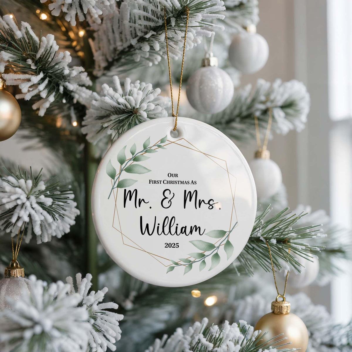 Personalized Newlywed Christmas Ornament, Mr & Mrs Ceramic Ornament