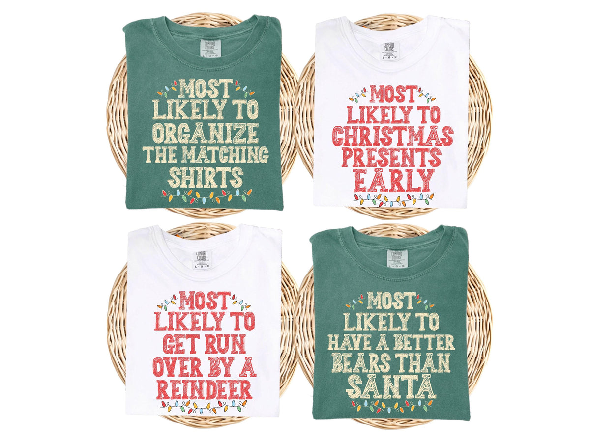 Comfort Colors® Custom Family Christmas Shirts, Most Likely To Christmas Shirt, Funny Christmas Party Shirt, Matching Christmas Long Sleeve