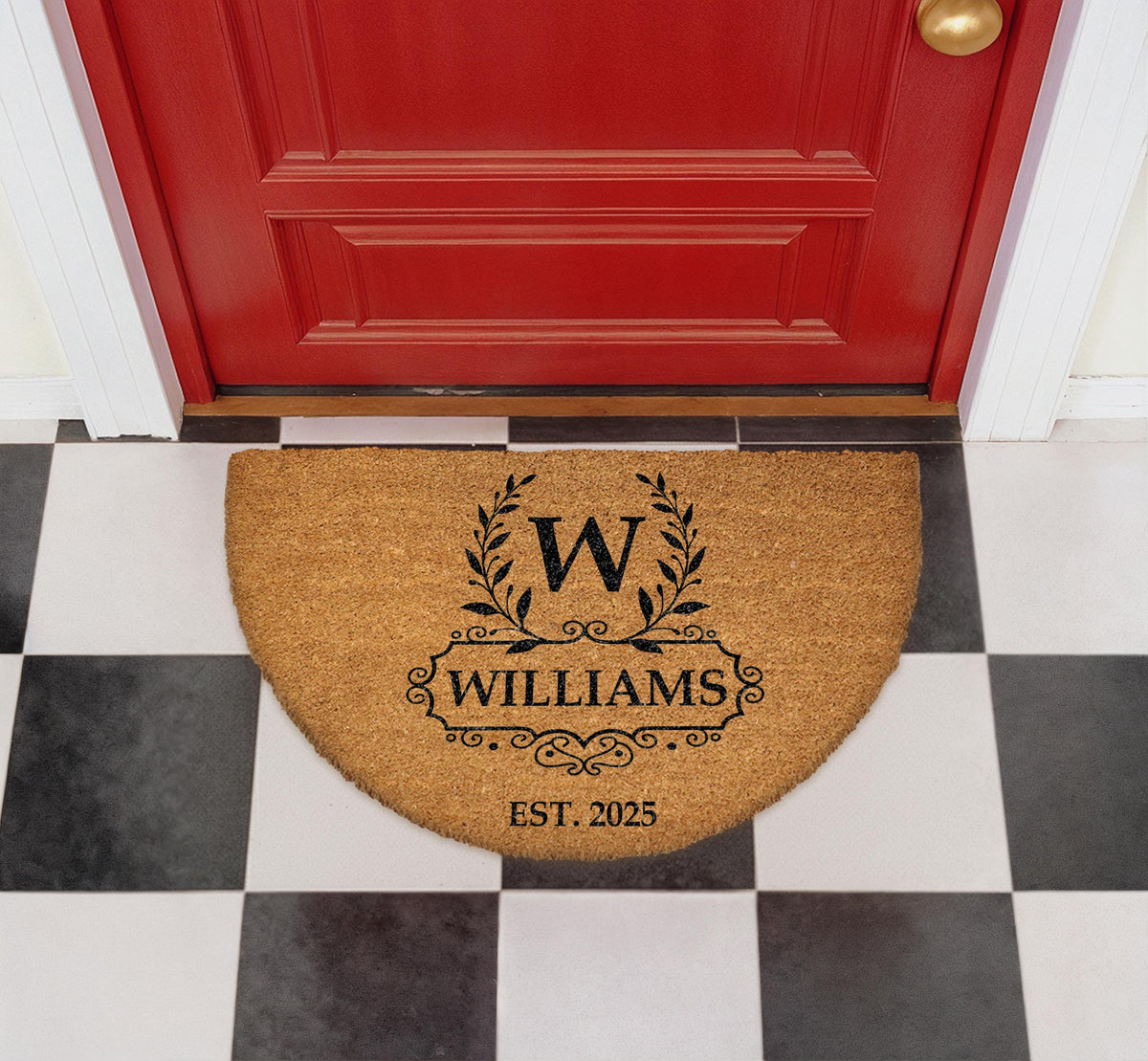 Personalized Family Name Doormat, Custom Monogram Welcome Mat, Natural Coir Entryway Rug