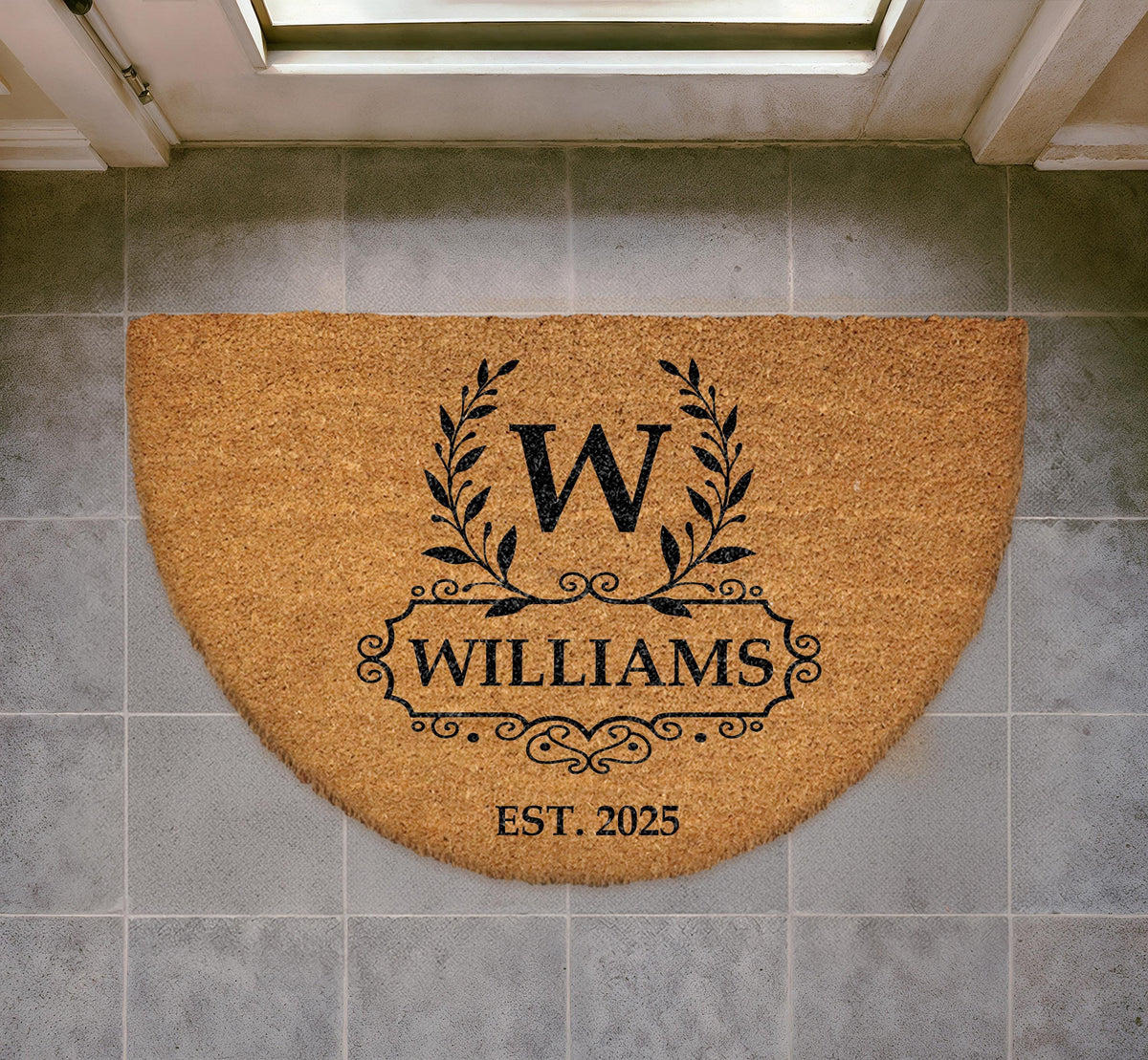 Personalized Family Name Doormat, Custom Monogram Welcome Mat, Natural Coir Entryway Rug