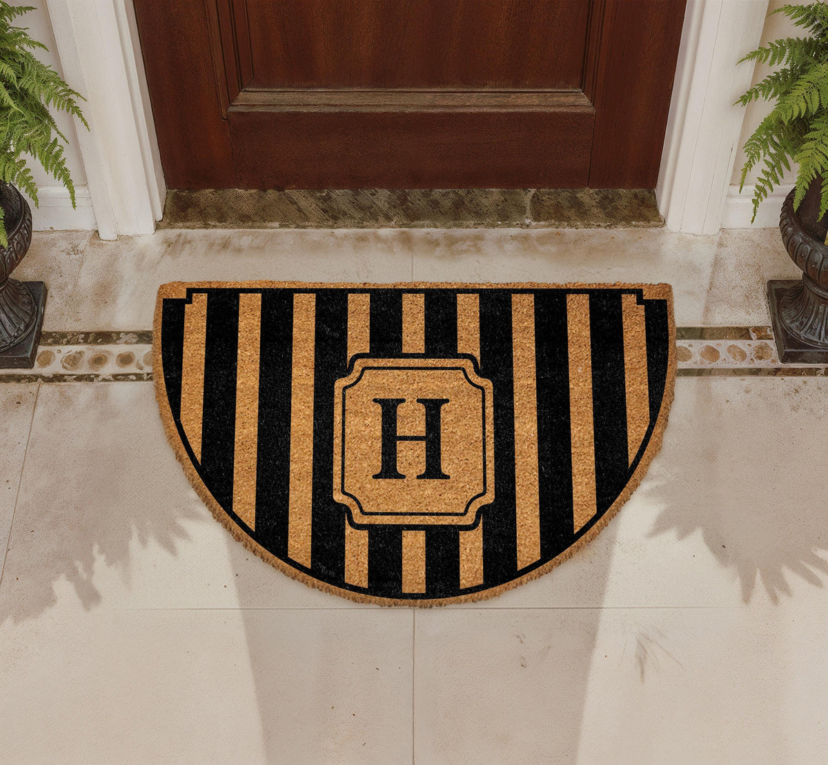 Personalized Striped Monogram Doormat, Custom Coir Welcome Mat, Semi-Circle Entryway Rug