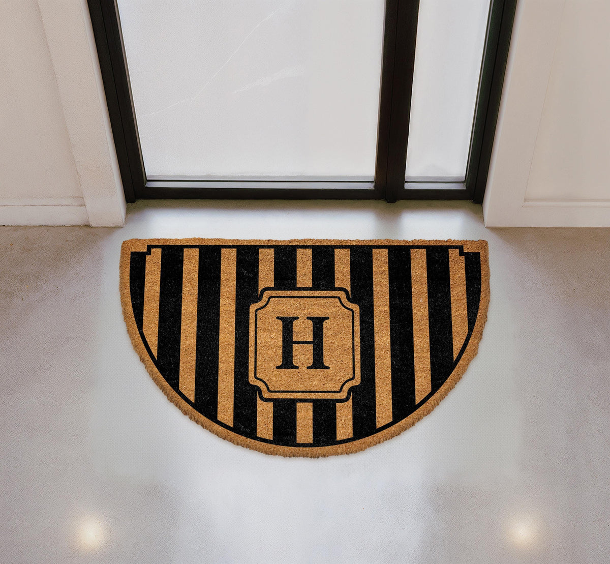 Personalized Striped Monogram Doormat, Custom Coir Welcome Mat, Semi-Circle Entryway Rug