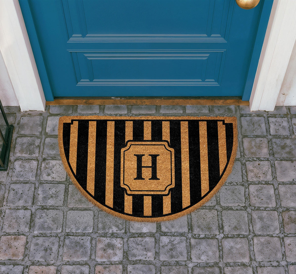 Personalized Striped Monogram Doormat, Custom Coir Welcome Mat, Semi-Circle Entryway Rug