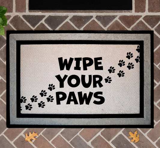 Wipe Your Paws Doormat, Pawprint Welcome Mat, Funny Pet Lover Housewarming Gift