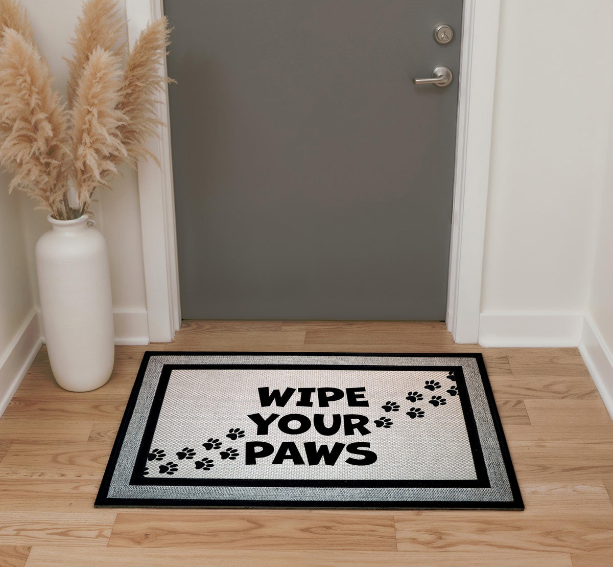 Wipe Your Paws Doormat, Pawprint Welcome Mat, Funny Pet Lover Housewarming Gift