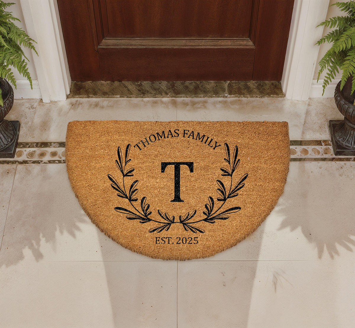 Personalized Monogram Doormat, Custom Family Name Welcome Mat, Natural Coir Entryway Mat