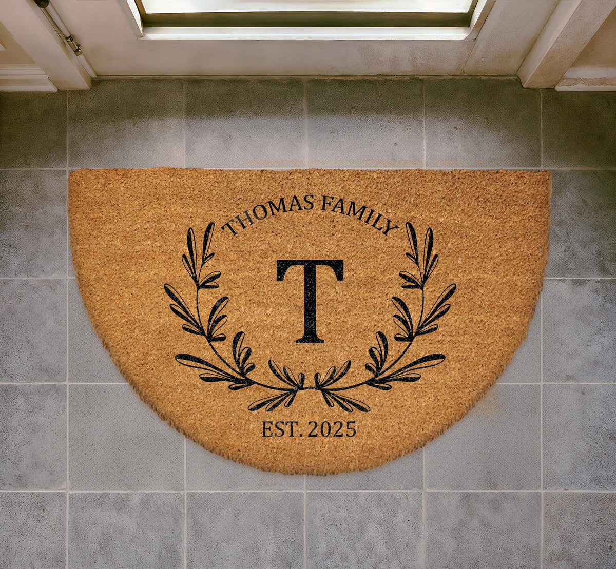 Personalized Monogram Doormat, Custom Family Name Welcome Mat, Natural Coir Entryway Mat